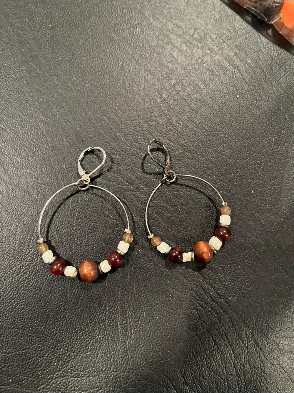 Handcrafted Brown Bead Hoop Earrings - Women Jewelry